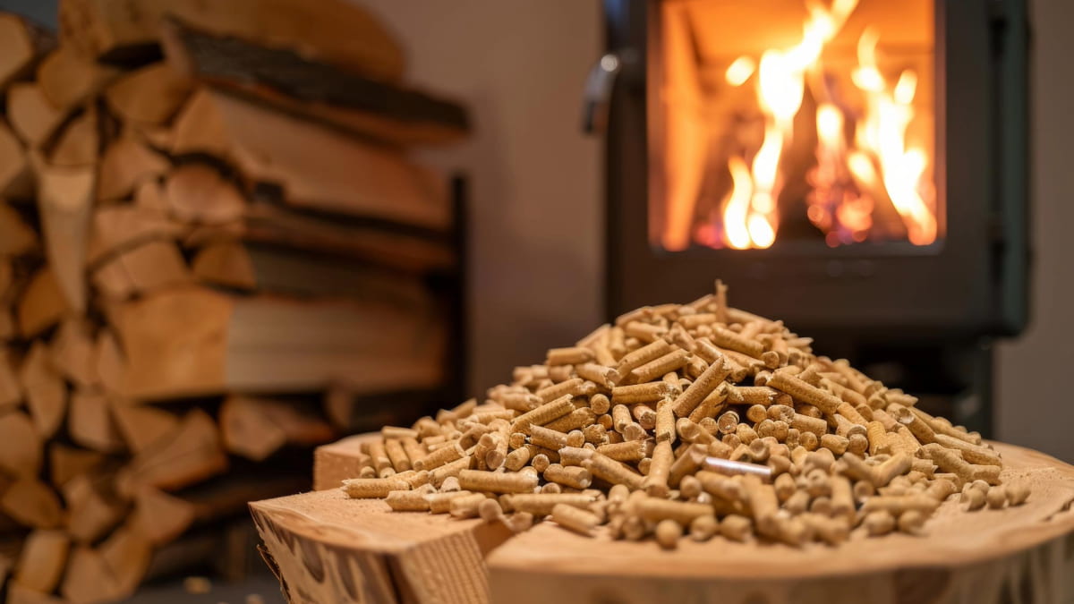 granulés de bois devant la cheminée